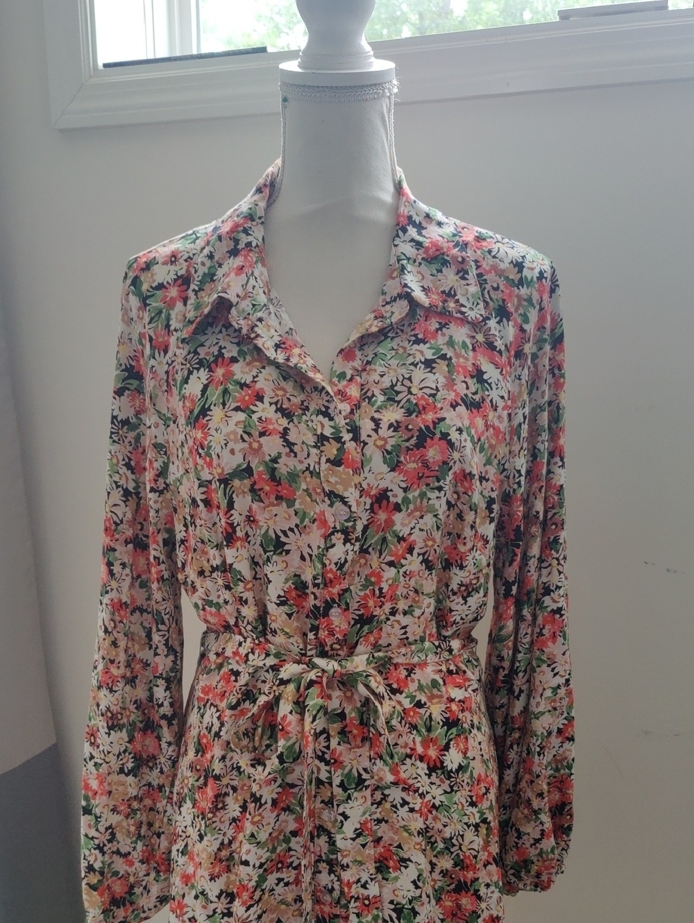 H&M Floral Balloon-sleeved Button Down shirt dress Y2K Cottagecore Vintage - Picture 6 of 14